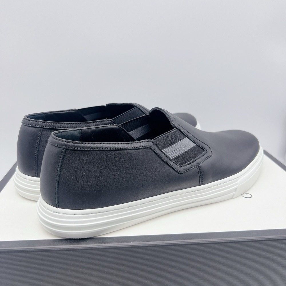 Gucci Signature Web Sneakers Loafers Black Leather Slip On UK 8 US 8.5 - Picture 6 of 14